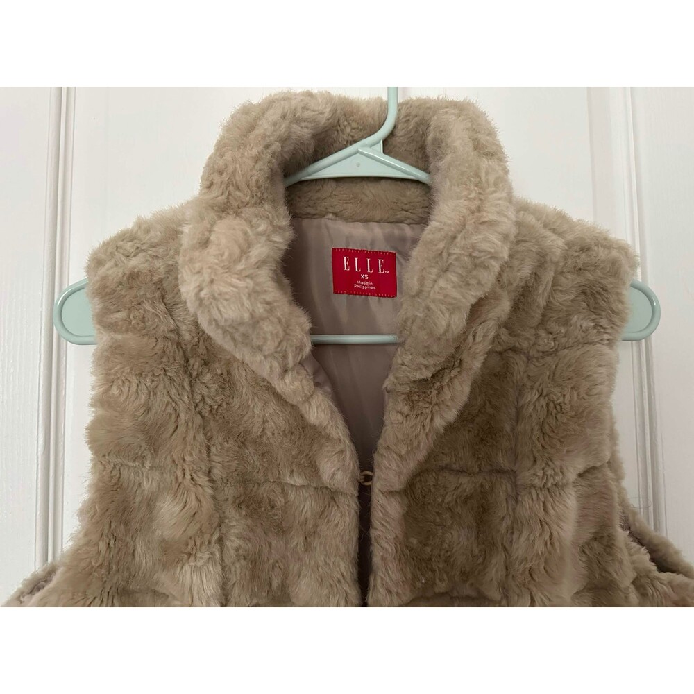 ELLE Faux Fur Vest Women's XS Beige/Taupe - Picture 2 of 5